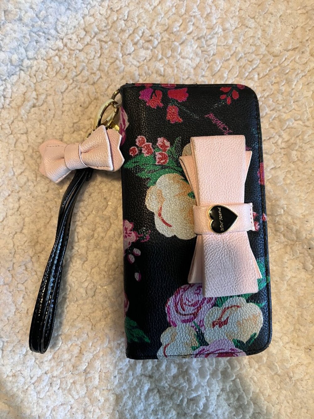 Betsey Johnson Pink Bow Floral Wallet Wristlet Clutch